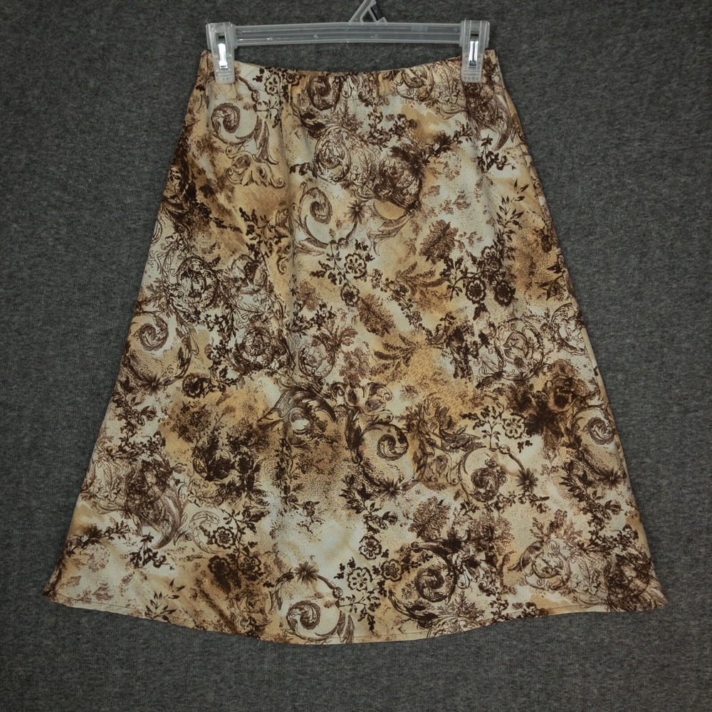 Vintage Handmade Brown Floral Paisley A-Line Knee Length Skirt Womens Size 2